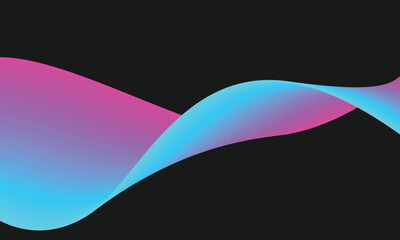 Poster - Abstract line fluid wave color gradient blue to pink on dark black background
