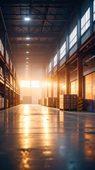 Poster - Foggy Warehouse Loading Bay with Golden Hour Light and Graffiti Art