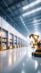 Poster - Foggy Warehouse with Security Cameras and Robots in Soft Ambient Glow