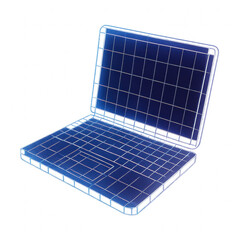 Poster - Futuristic Blue Glowing Laptop Design with Grid Pattern