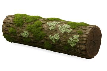 Poster - Mossy wooden log rendered with detailed textures, presenting natural green tones and organic surface details on clean white backdrop