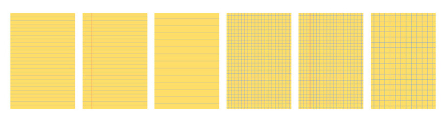 Poster - Yellow legal pad pages set with lined or grid designs, different mockup sheets of page paper