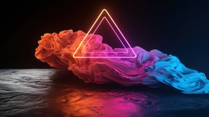 Aufkleber - Iridescent triangles casting futuristic shadows on textured cloudscape surface