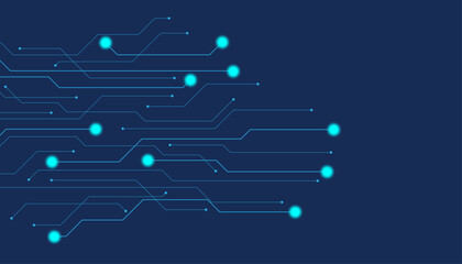 Abstract blue glowing line technology circuit board background design. Communication dot and line speed internet concept. Vector illustration