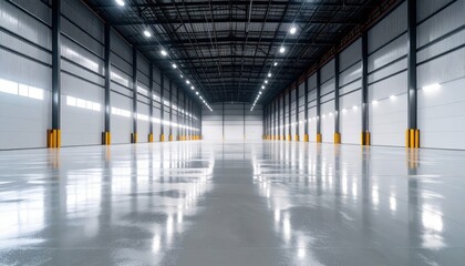 Poster - Minimalist Warehouse Interior with Ambient Lighting and Reflections