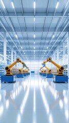 Poster - Minimalist Warehouse with Robots and Glass Ceiling in Soft Glow
