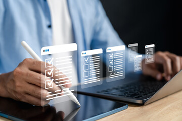 Fototapete - Digital checklist automation system enhancing smart workflow, Perfect for document approval, task tracking, team collaboration, and boosting online productivity.