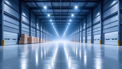 Poster - Tranquil Modern Warehouse with Laser Light and Dust Particles