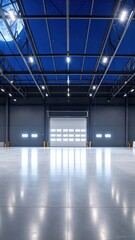 Poster - Modern Warehouse Interior with Glass Ceiling and Moonlight Glow