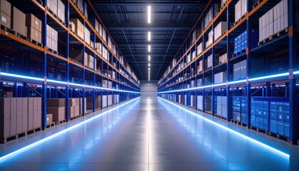 Poster - Neon-Lit Warehouse with Shipping Containers and Harsh Fluorescent Lights