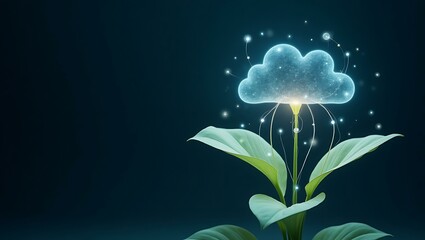 Poster - A surreal plant with a glowing cloud above it, symbolizing growth and innovation in a digital age.