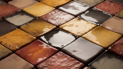 Poster - Abstract mosaic of polished square tiles showcasing a multitude of earthy hues