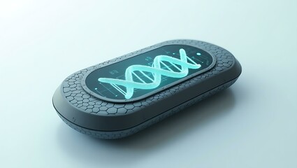 Poster - Futuristic device displaying a glowing DNA helix in a sleek, modern design.