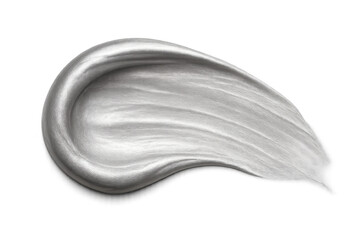 Poster - Metallic silver paint stroke isolated on transparent background, creating a shiny and textured effect