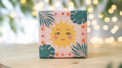 Poster - Tropical sun gift box, summer illustration for presents and holiday mood