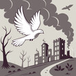© alhajantor - Peace dove flying over war landscape