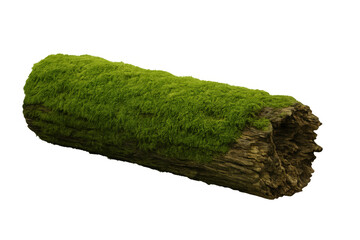 Poster - Fallen tree trunk covered in vibrant green moss, isolated on a transparent background, perfect for nature-themed compositions