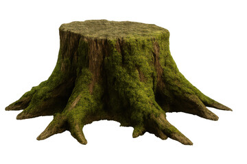 Poster - Tree stump covered in moss with large roots isolated on transparent background, perfect for photo manipulations