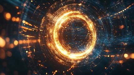 Aufkleber - Abstract Circular Light Beams in Space, Golden Glowing Particle Streaks, Futuristic