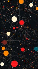 Poster - Abstract Spheres Network on Dark Backdrop, Geometric Connections, Red Orange Circles