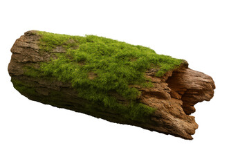 Poster - Photorealistic 3d rendering of a mossy log, isolated on a transparent background, ideal for compositing into various scenes