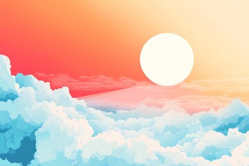 Aufkleber - Dreamy Sky View White Clouds, Light Beam, and Sun Against Gradient Sky Backdrop