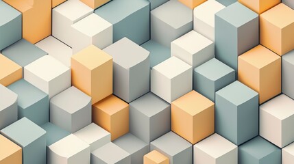 Leinwandbilder - Abstract 3D rendering of geometric shapes in pastel colors.