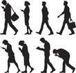 © Abu - Walking Crowd Silhouette: Dynamic collection of silhouette figures in mid-stride, each engaged with their smartphone or reading, capturing the essence of modern urban life in a monochrome graphic.