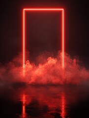 Poster - a red neon frame with smoke on a dark background