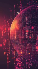 Poster - Sphere Grid Tech, Abstract Technology Background with Pink and Red Glowing Elements