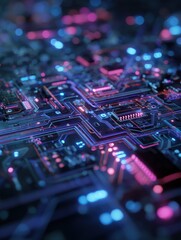 Poster - Abstract Digital Circuitry Illuminated With Pink and Blue Lights