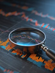 Poster - A magnifying glass focusing on a financial graph, highlighting trends and data analysis for business insights.