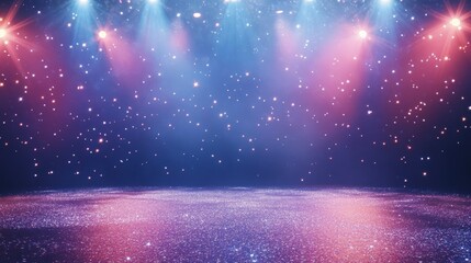 Poster - Glittering stage with vibrant pink and blue spotlights, perfect for award shows, concerts, or product launches.