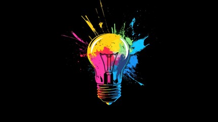 Poster - Colorful lightbulb graphic with paint splatters, symbolizing creativity and innovation.