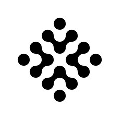 Abstract black metaball cross or star shape icon isolated on transparent background with copy space. Molecular Network Symbol in Black and White for Science, Innovation, Biotech and Digital Branding
