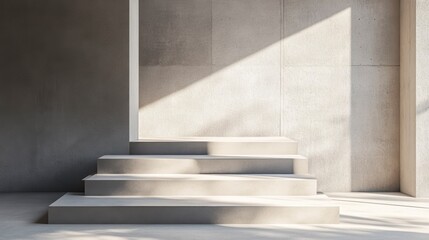 Poster - Minimalist concrete stairs with sunlight.