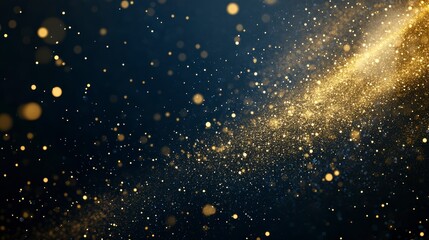 Aufkleber - Abstract gold and blue glitter particles on dark background.