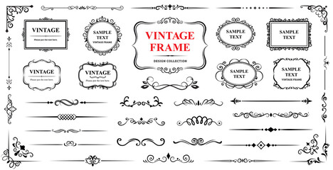 Fototapete - Vintage ornament frame collection with elegant borders, decorative curls, dividers, and luxury design elements. Ideal for wedding invitations, certificates, menus, boutique logos, spa branding, and pr