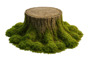 Poster - Moss is growing on an old tree stump, isolated on transparent background, perfect for image compositing