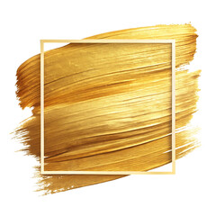 Poster - Gold paint brush stroke with frame isolated on transparent background