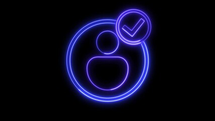 Poster - Neon Verified User Icon, Blue Glowing Profile Symbol with Check Mark