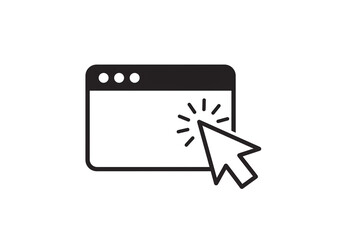 Aufkleber - A simple black and white illustration of a browser window with a cursor clicking on the screen