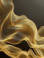Poster - abstract background with smoke, wavy abstract gold lines in wave shape, data flow concept
