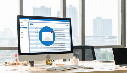 Poster - email notification message showing on computer screen snugly. digital marketing message information 