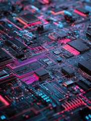 Poster - Abstract Digital Circuitry Illuminated With Pink and Blue Lights
