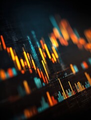 Poster - Visual hologram of financial and investment charts on dark blurred background. Portrait background for finance and investment