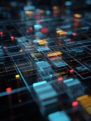 Poster - Abstract network grid with files and folders, futuristic software interface, digital document management system, store, search and organize documents, corporate business, paperless office