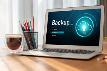 Poster - Backup Storage Data Internet Technology Business concept. Database storage cloud technology file data transfer sharing, cyber, big data information, internet banking application download upload snugly