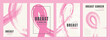 © Liliya - Set of Breast Cancer Awareness Month October poster designs with pink ribbon symbol in brush stroke style, minimalistic graphic layouts for health campaigns, medical support, prevention, and