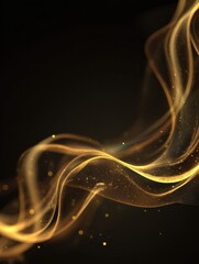 Poster - abstract background with smoke, wavy abstract gold lines in wave shape, data flow concept